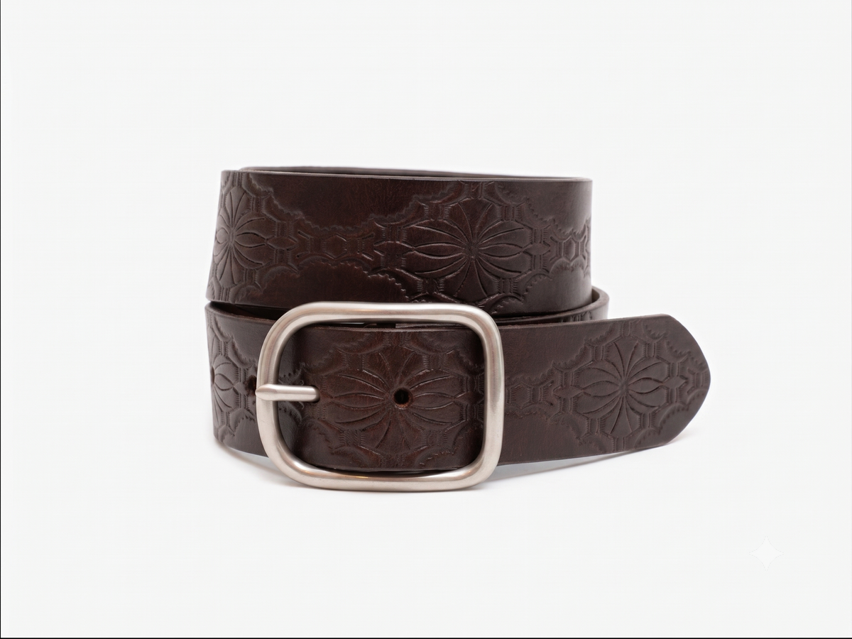 No. 288 Western Debossed Center Bar Belt, Dark Brown