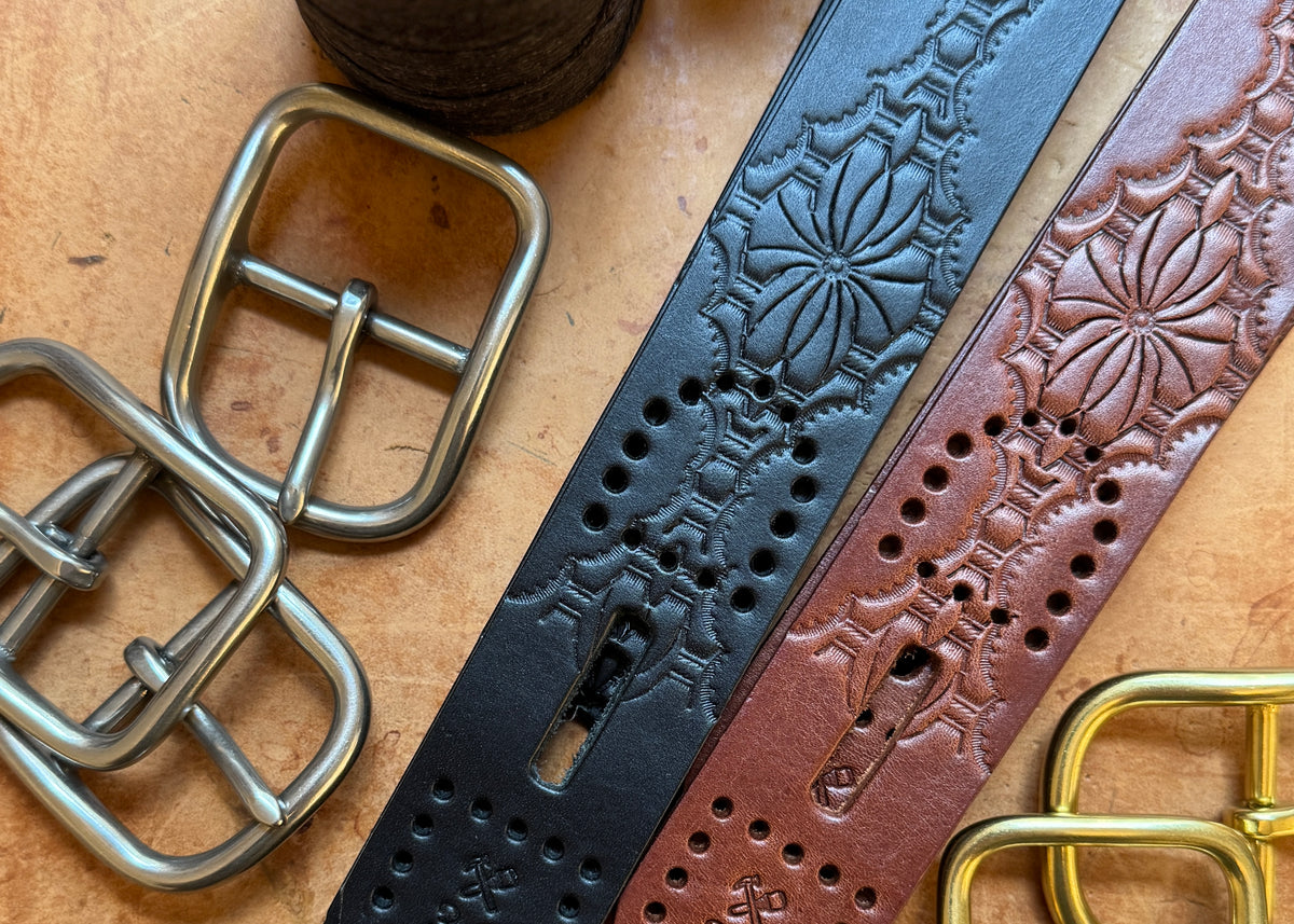No. 288 Western Debossed Center Bar Belt, Dark Brown