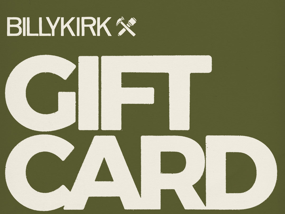 White font against a green background that reads "Billykirk Gift Card"