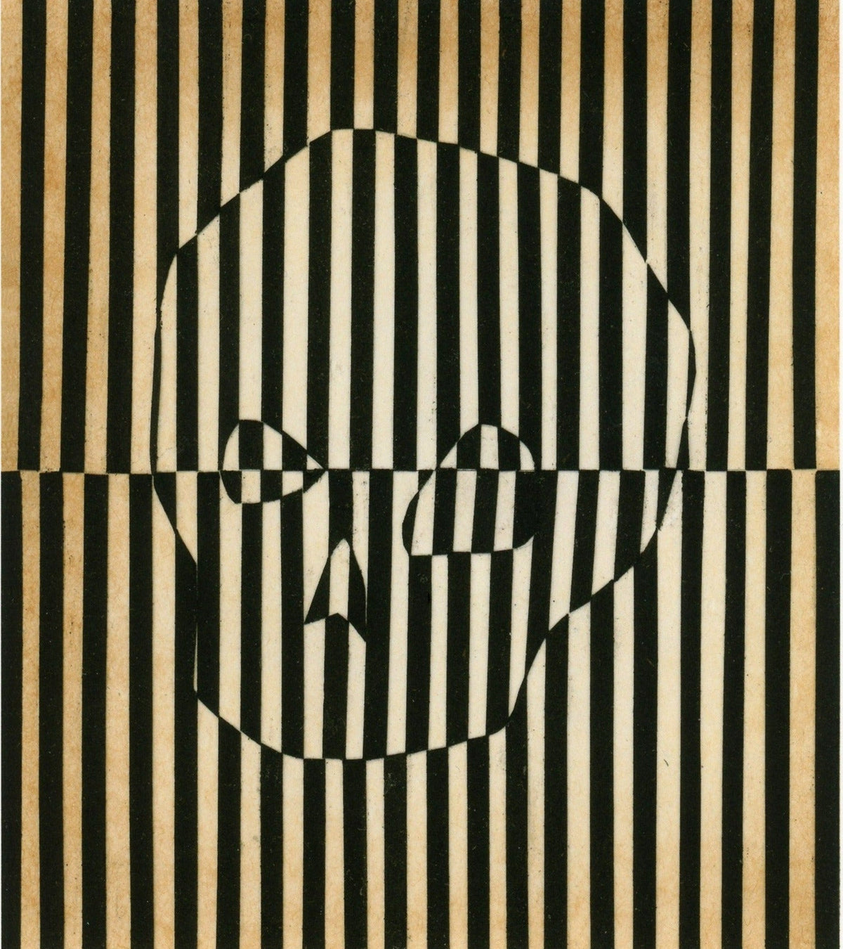 Black and white optical collage of a skull